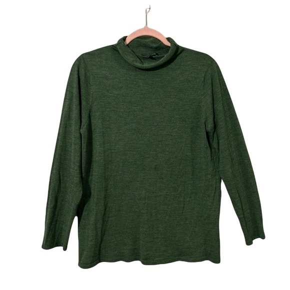 Eileen Fisher Merino Wool Turtleneck Top Olive Green Italian Yarn Women's M - Picture 1 of 6